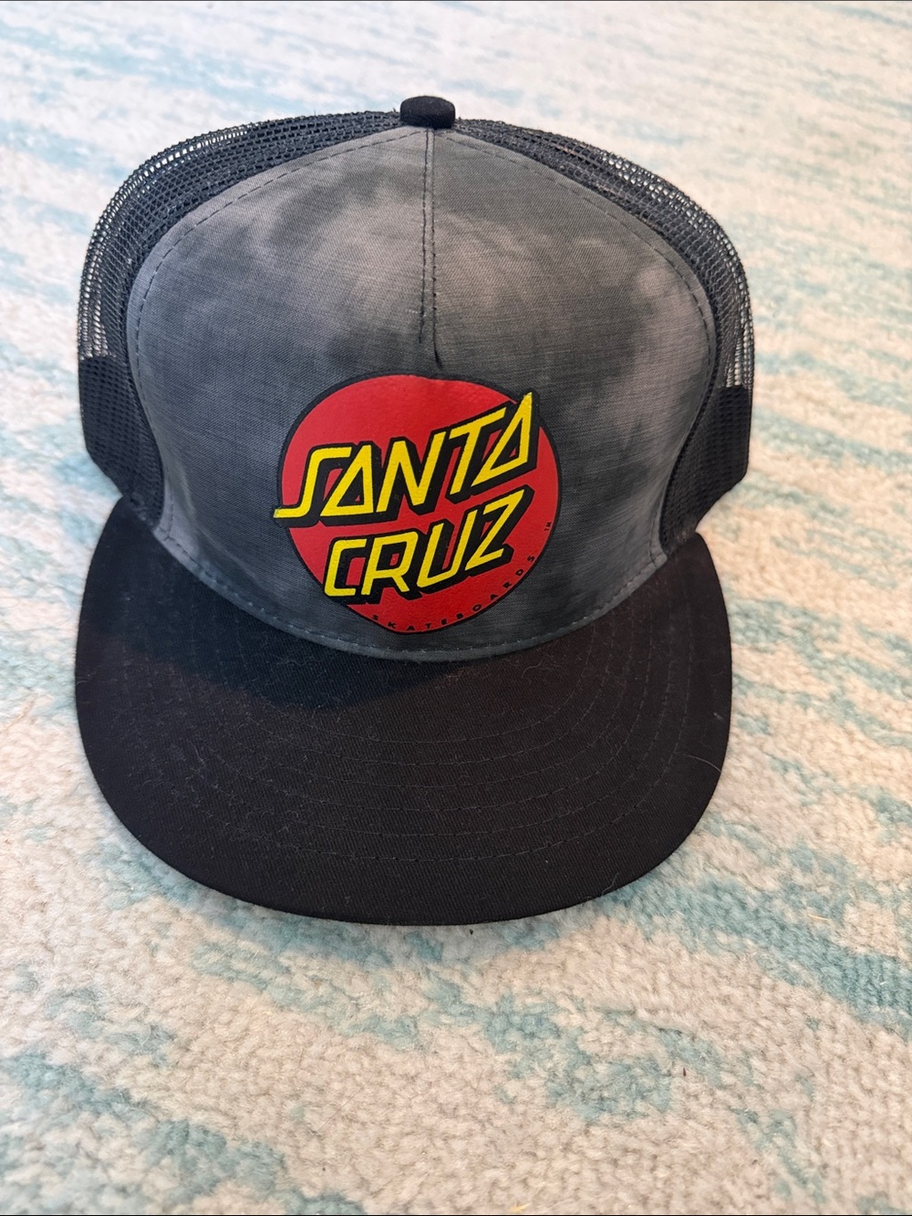 Santa Cruz Skateboards Gray and Black Trucker Hat with Red and Yellow Logo